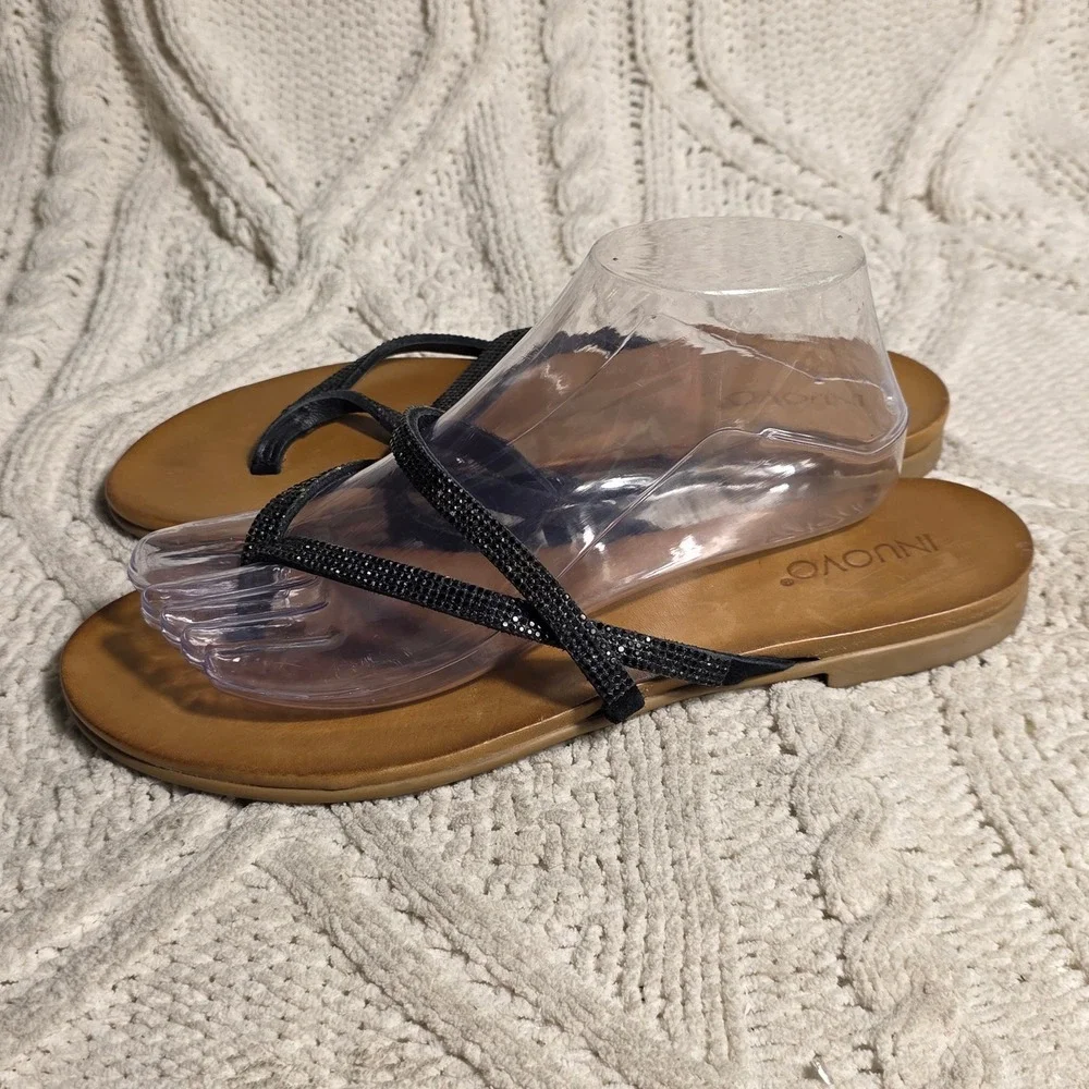 Free People Inuovo Leather Strappy Rhinestone Flat Thong Sandals Women‎ 41 10